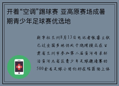 开着“空调”踢球赛 亚高原赛场成暑期青少年足球赛优选地 开着“空调”踢球赛 亚高原赛场成暑期青少年足球赛优选地